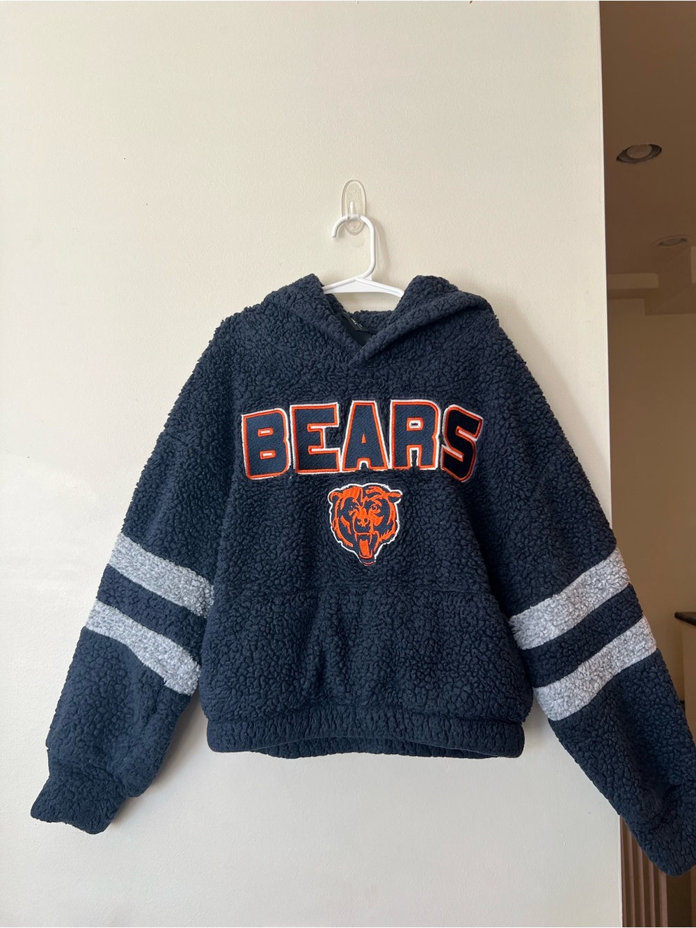 NFL Chicago Bears Navy Sherpa Pullover Hoodie | Girls Size Medium